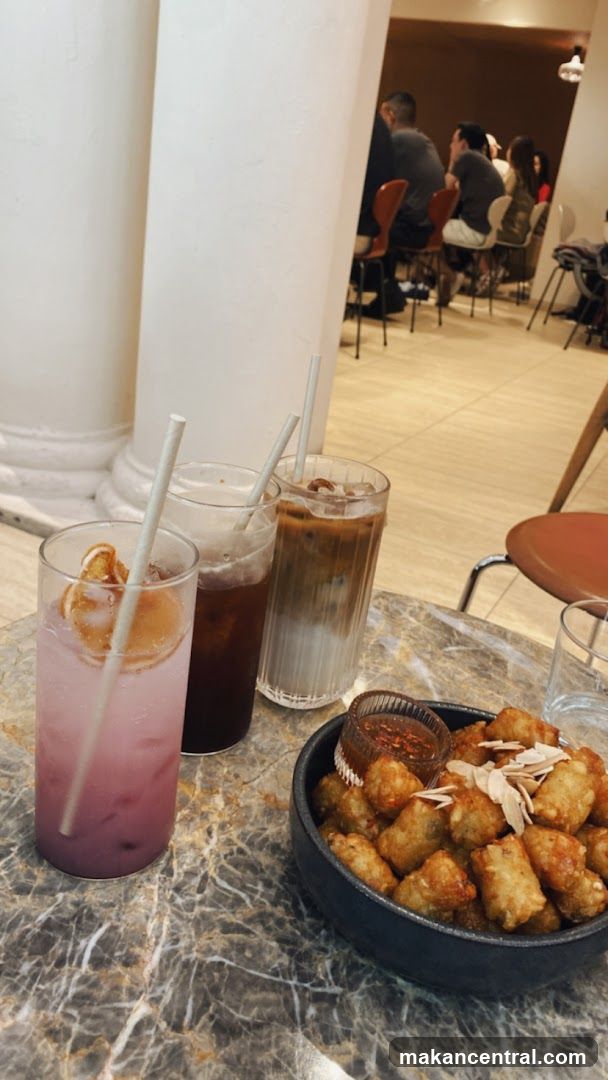 Drinks and Appetizers on Marble Table