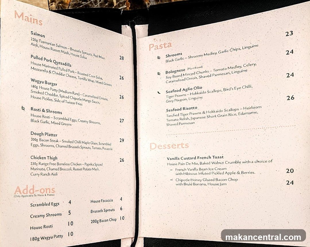 Mains, Pasta, Desserts