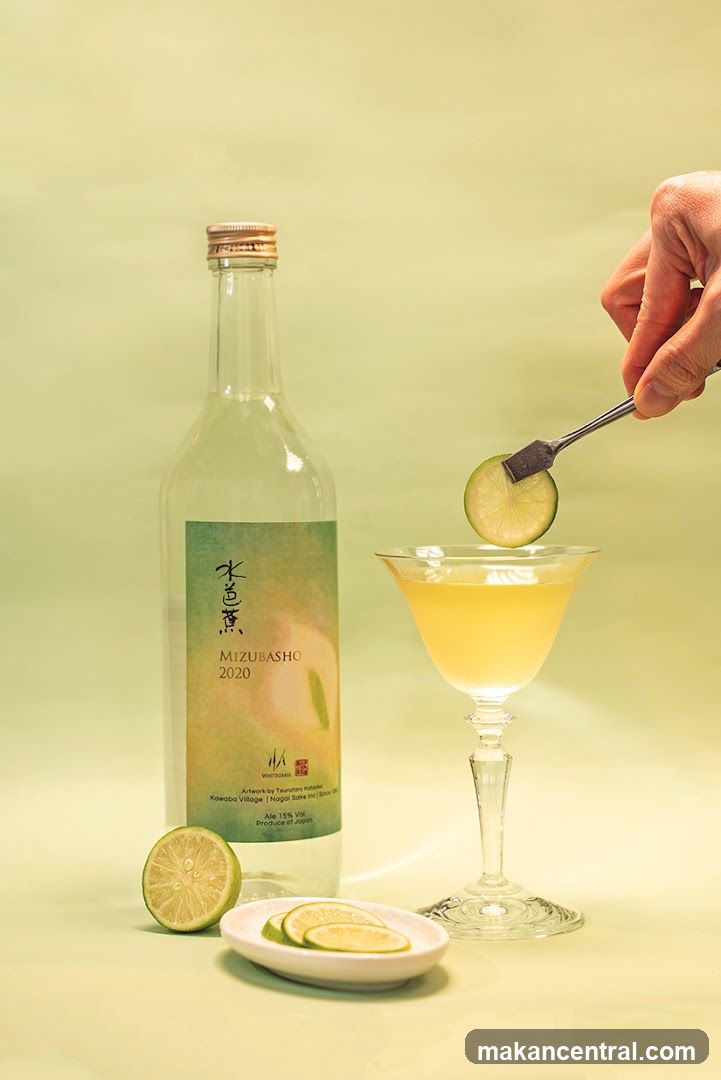 Mizubasho 2020 Sake with Lime Garnish