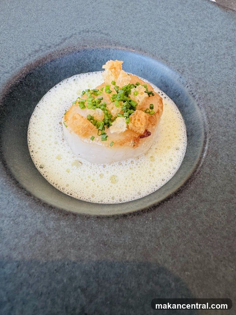 Seared Scallop with Foam and Croutons