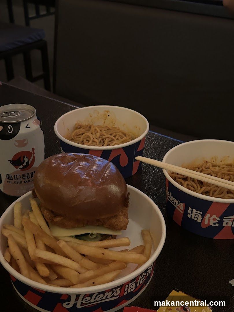 Burger, Fries, and Noodles