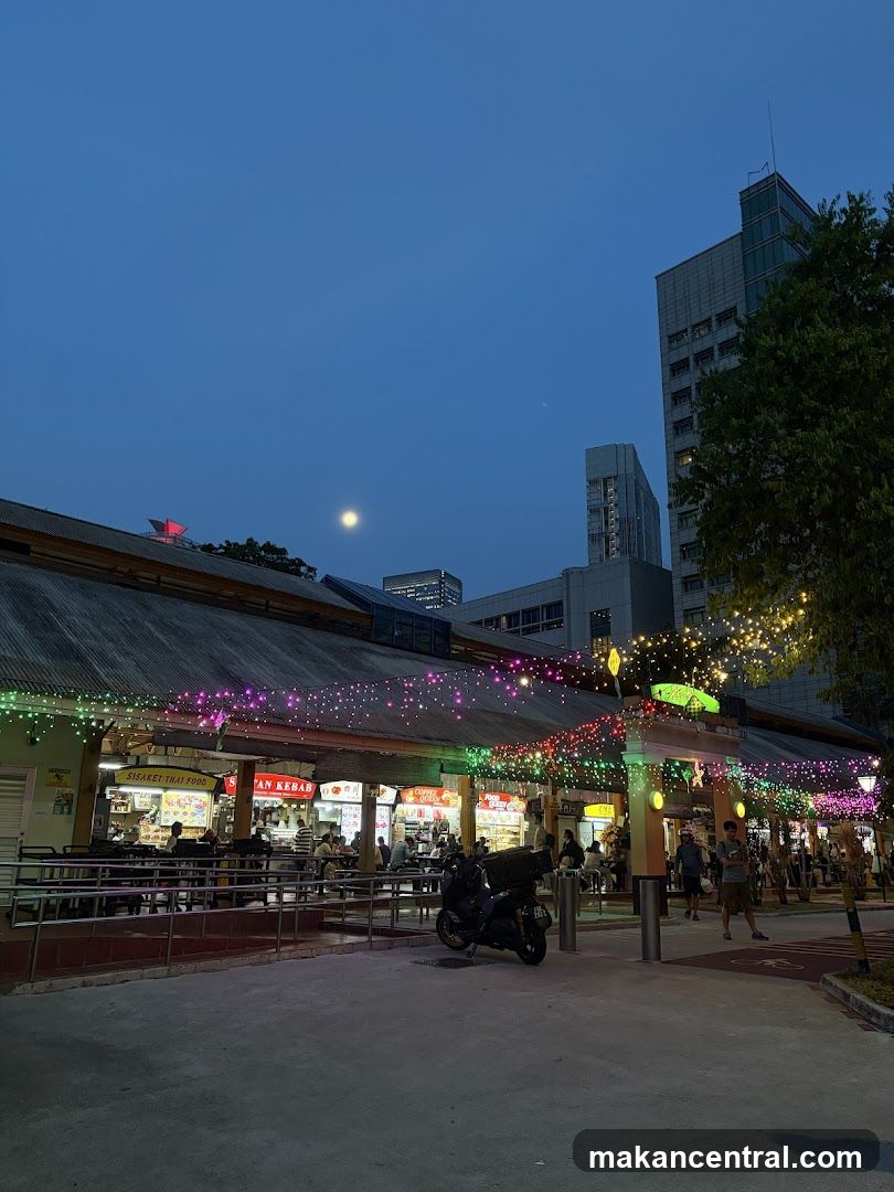 Outdoor Food Stalls at Dusk
