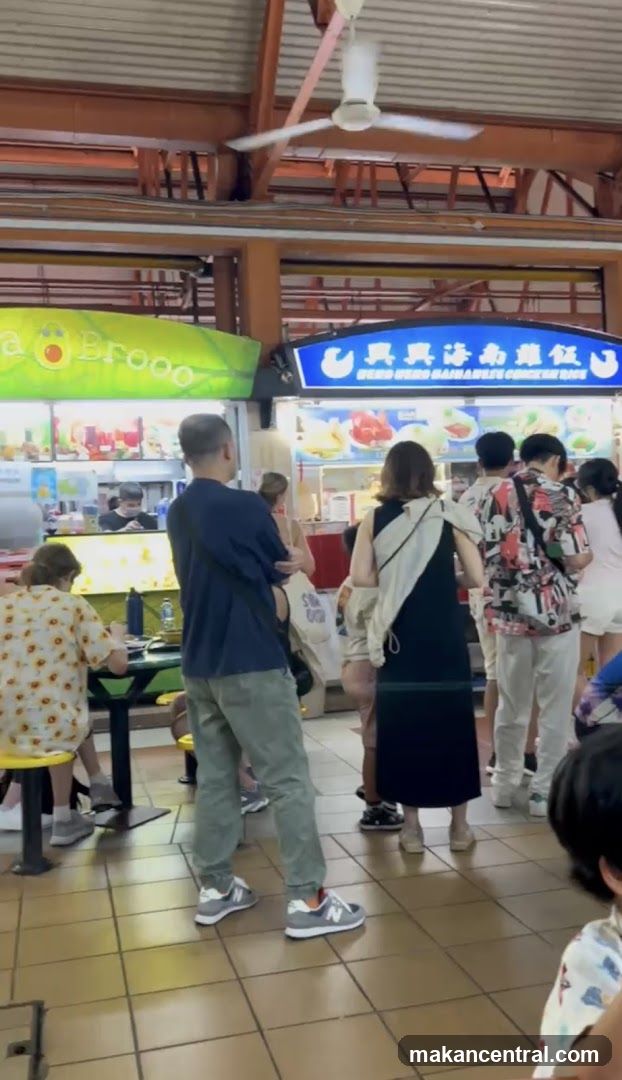 Food court with people queuing