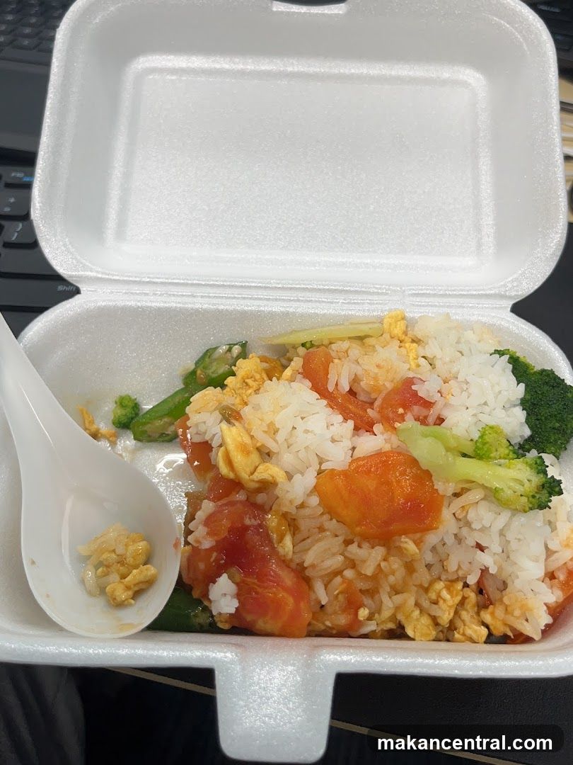 Styrofoam Takeout Container with Rice and Vegetables