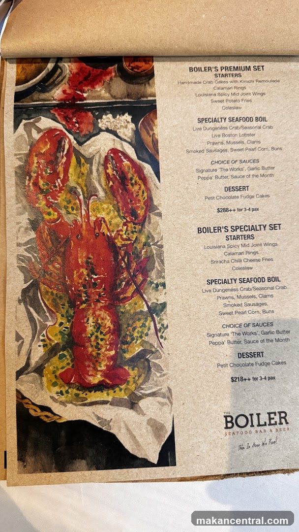 The Boiler Seafood Bar & Beer Menu
