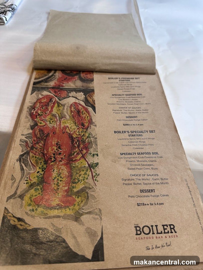 The Boiler Seafood Bar & Beer Menu