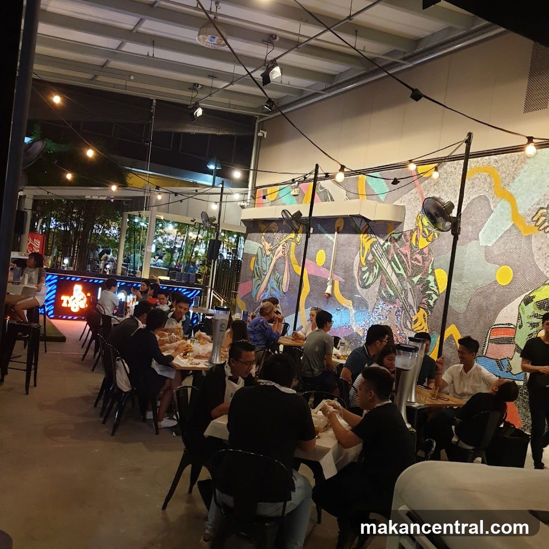 Outdoor Dining Area with Mural