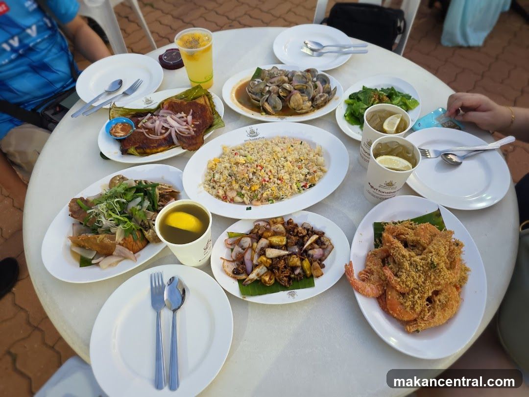 Table with various dishes and drinks