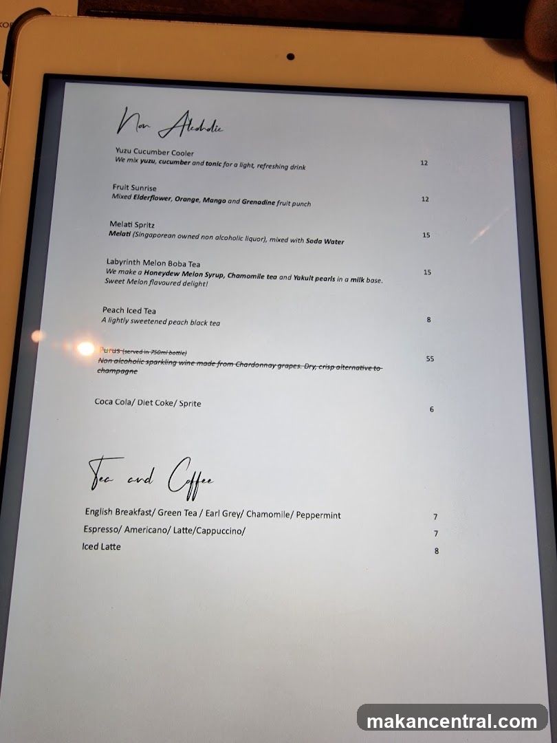 Non Alcoholic and Tea and Coffee Menu
