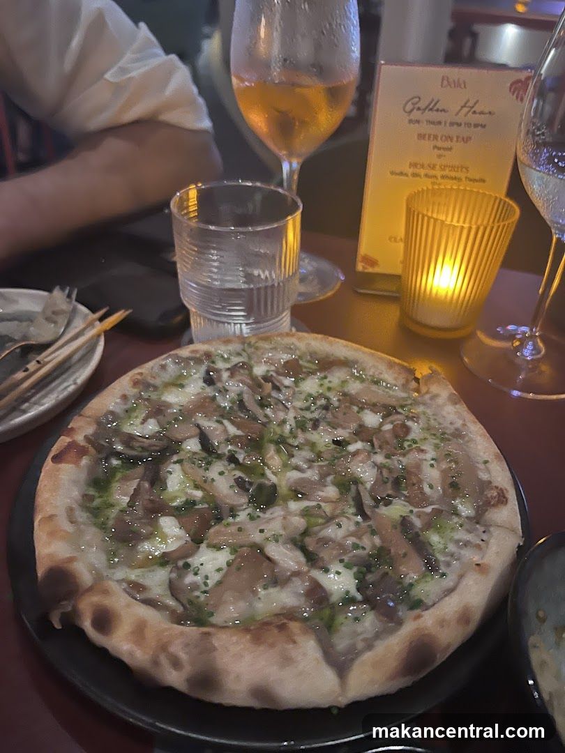 Mushroom Pizza and Drinks