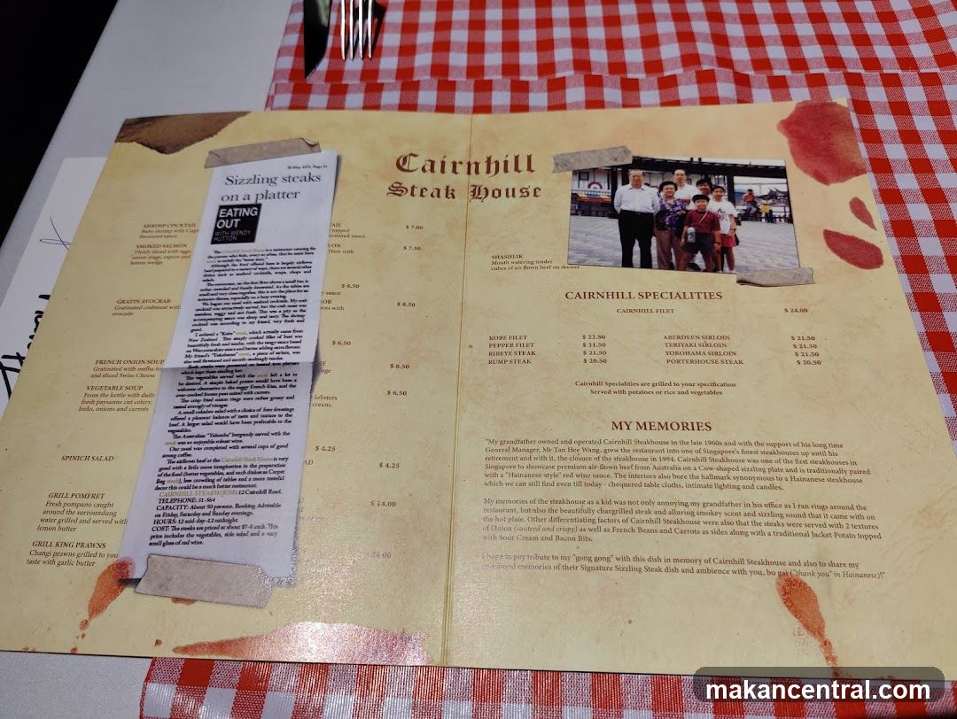 Cairnhill Steak House Menu