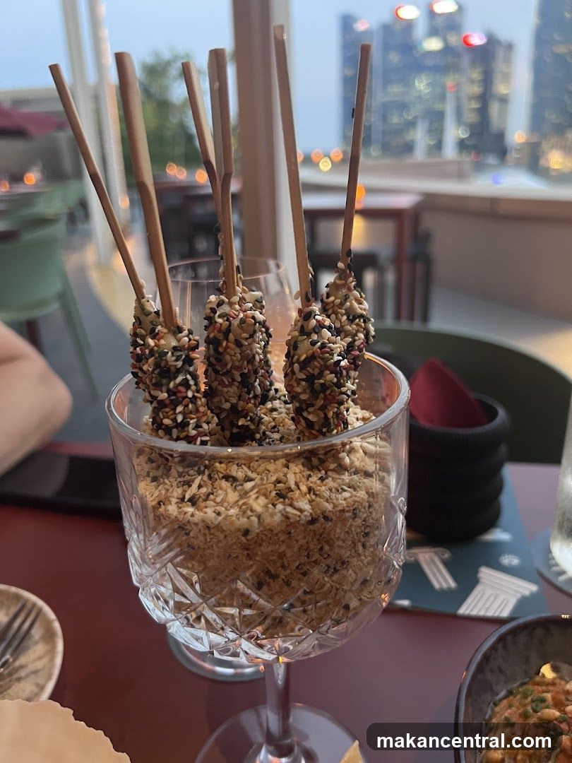 Appetizer Skewers with Sesame Seed Coating