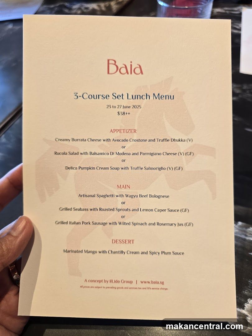 Baia 3-Course Set Lunch Menu