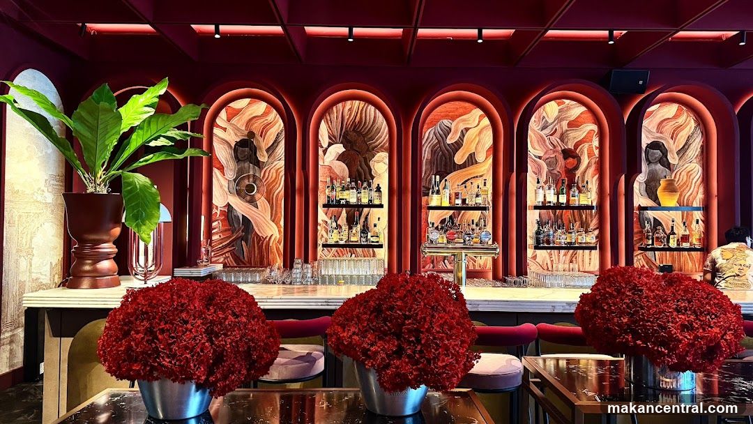 Bar Interior with Artwork and Flowers