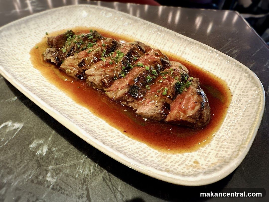 Sliced steak with sauce