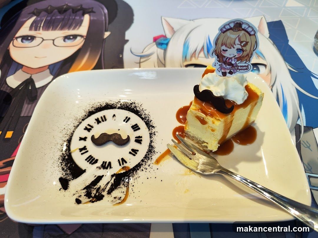 Cheesecake with Caramel Sauce and Chocolate Garnish