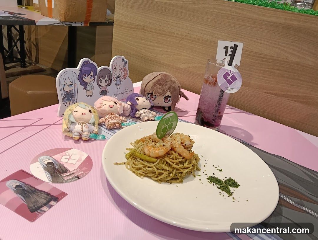 Table setting with food and merchandise