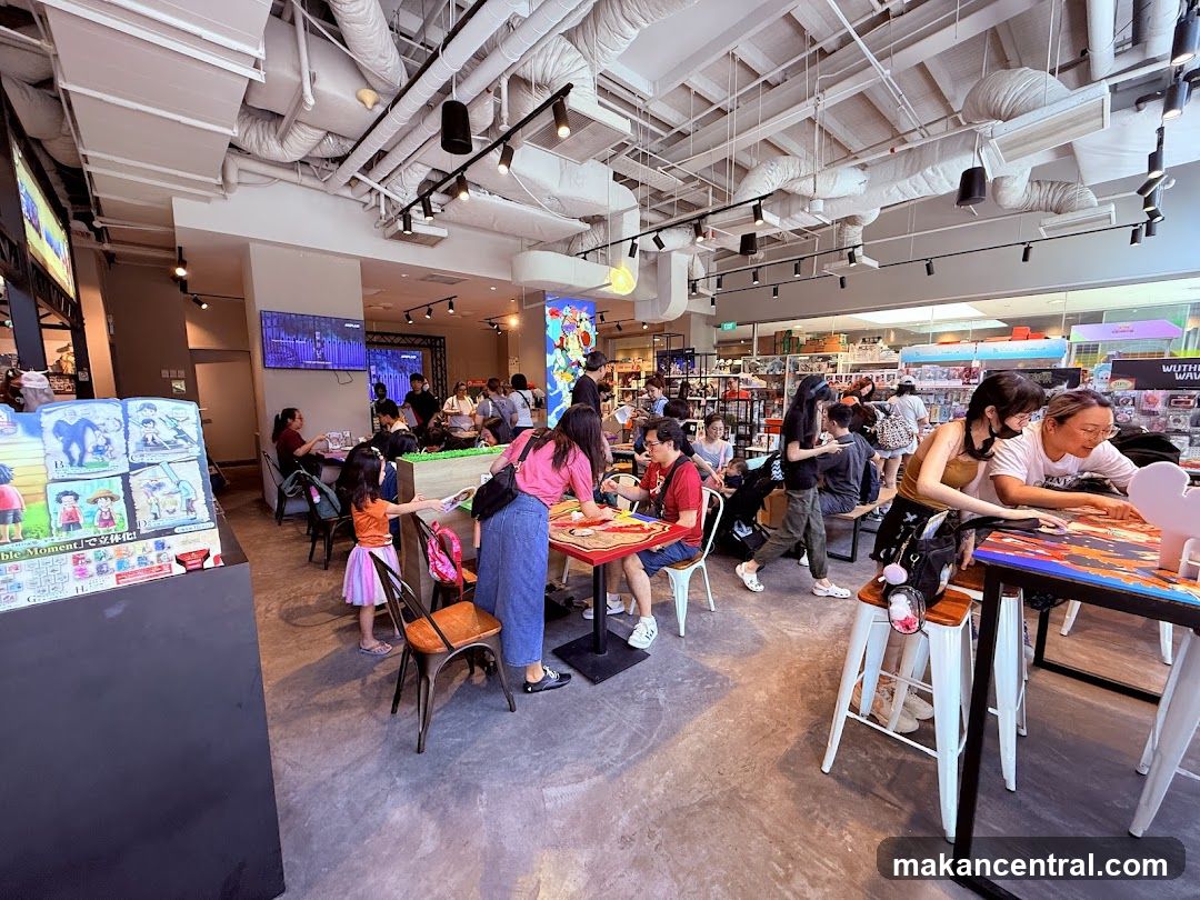 People working on puzzles at tables