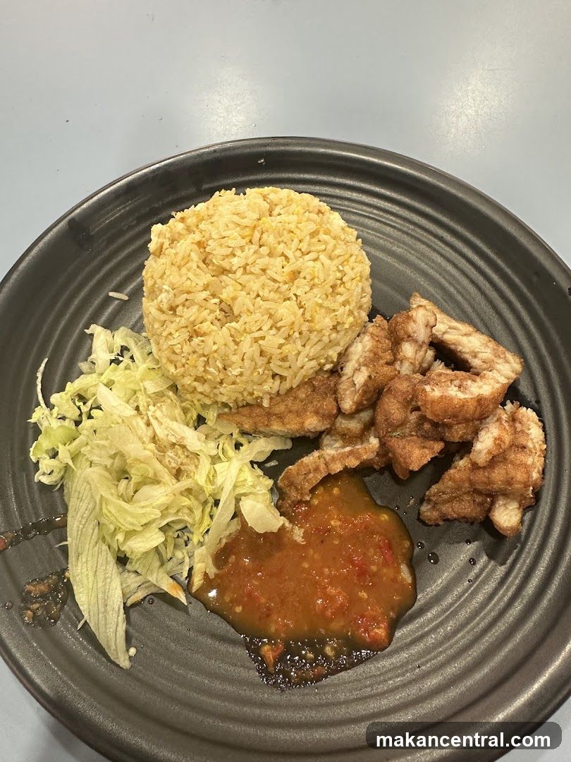 Fried Chicken with Rice and Salad