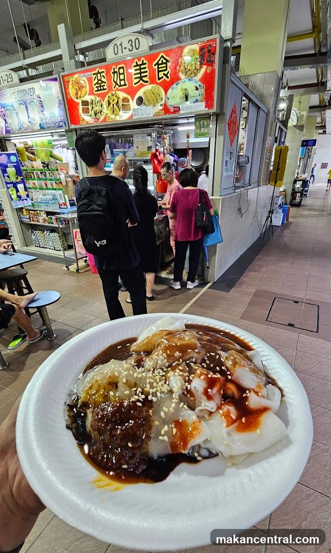 Food stall with menu and dish