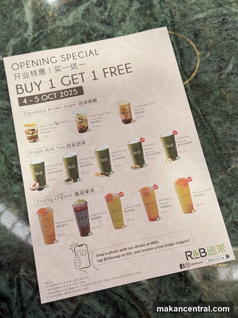 R&B Tea Opening Special Menu