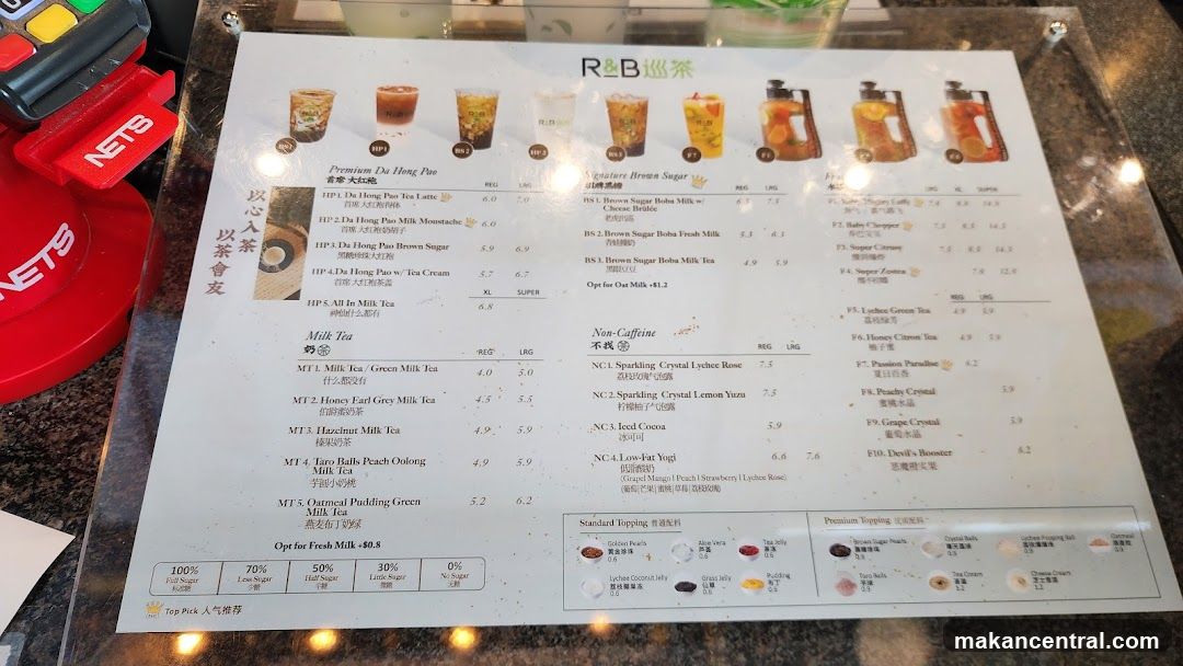 R&B Tea Menu