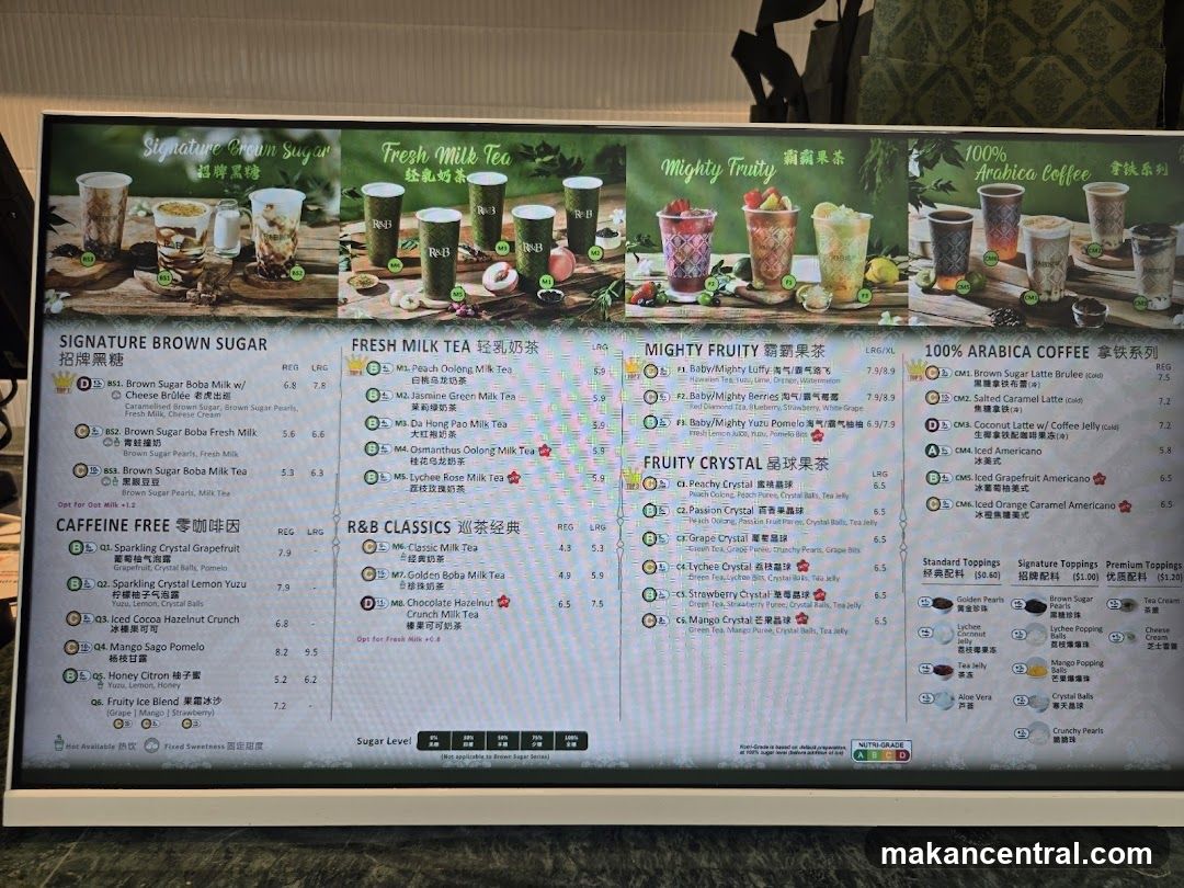R&B Tea Menu