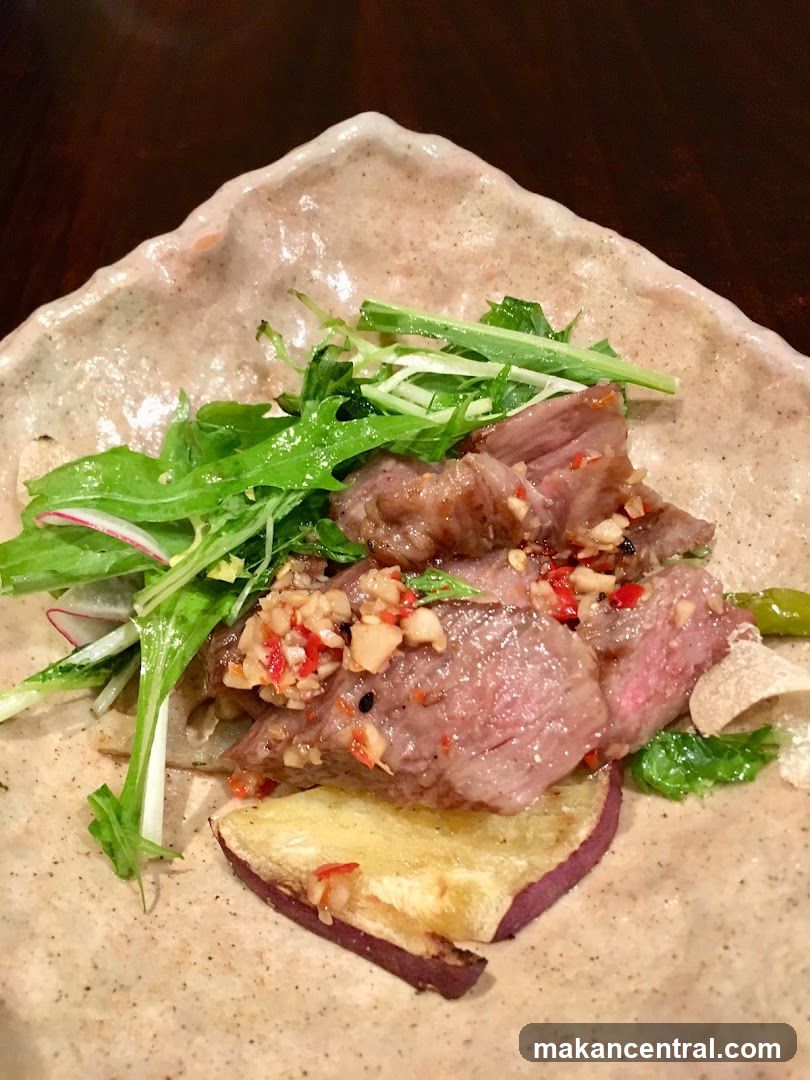 Sliced Beef with Sweet Potato and Greens