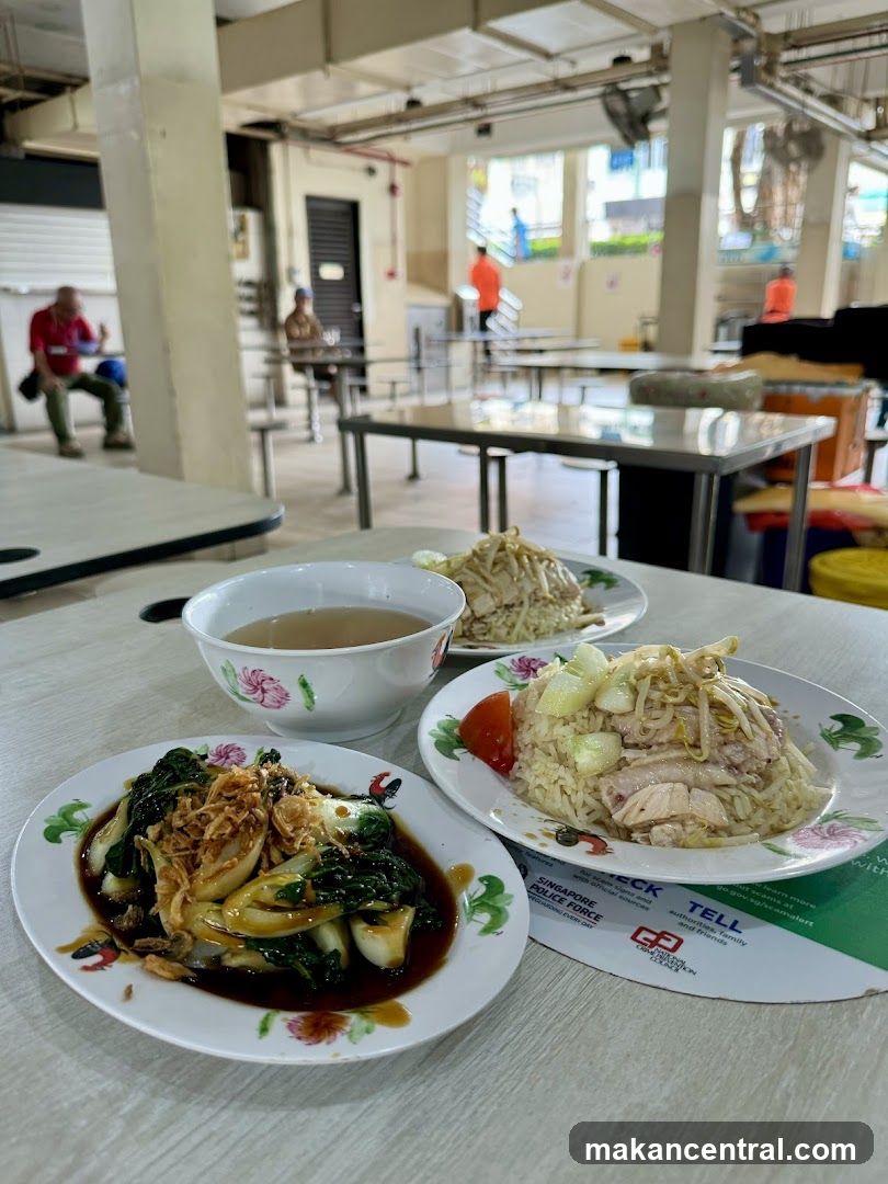 Hainanese Chicken Rice and Stir-fried Vegetables