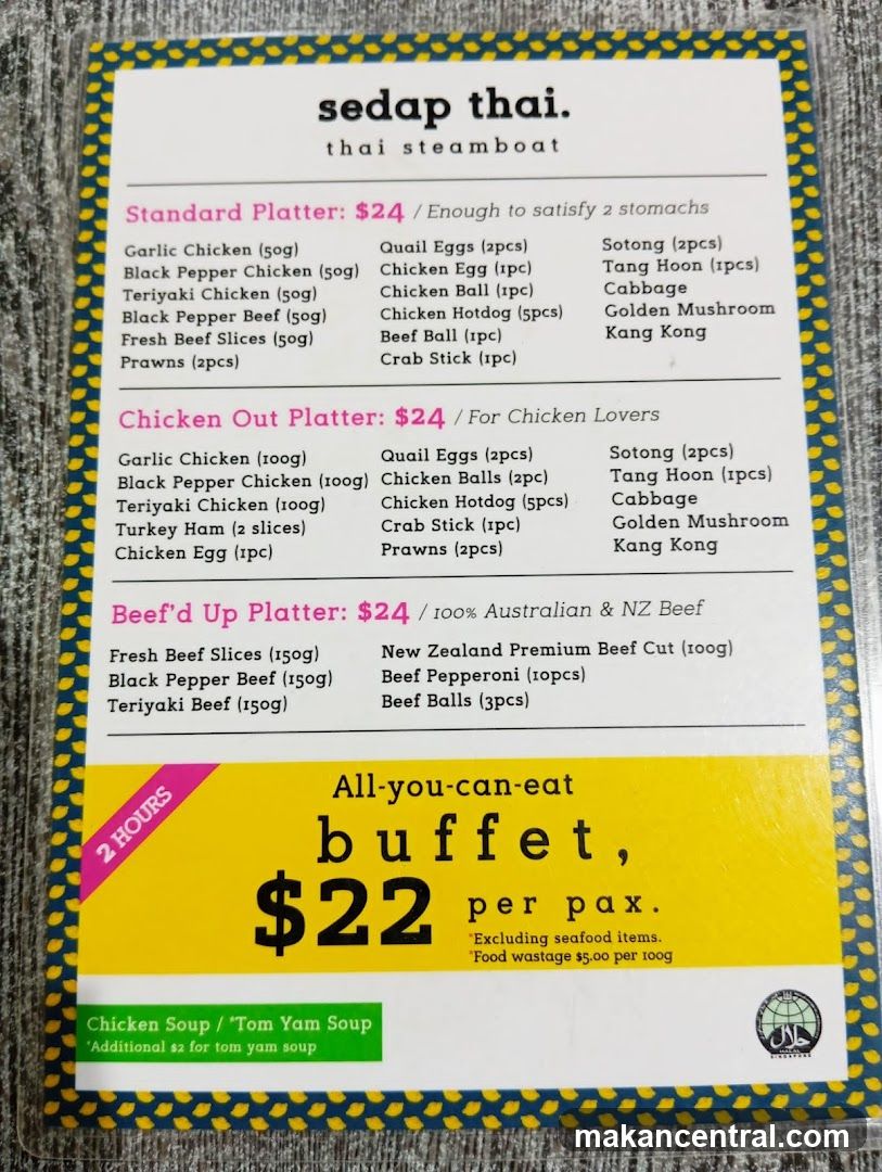 Sedap Thai Thai Steamboat Menu