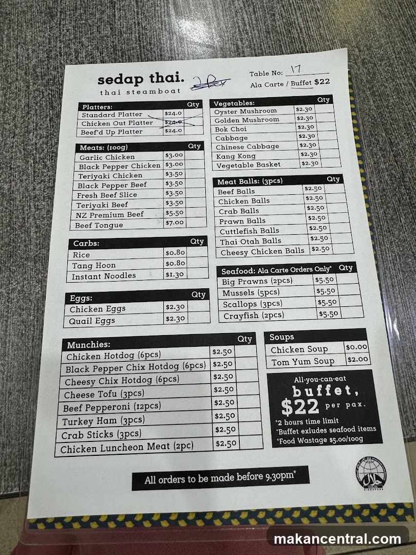Sedap Thai Menu