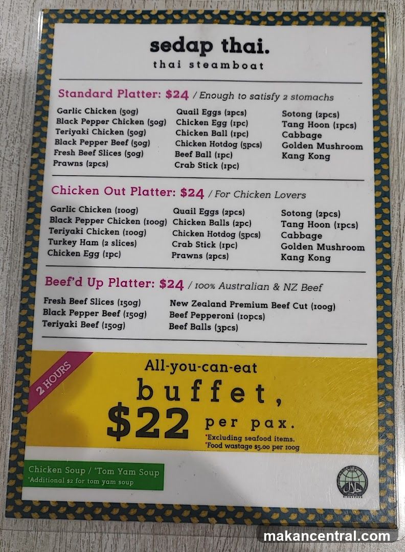 Sedap Thai Menu