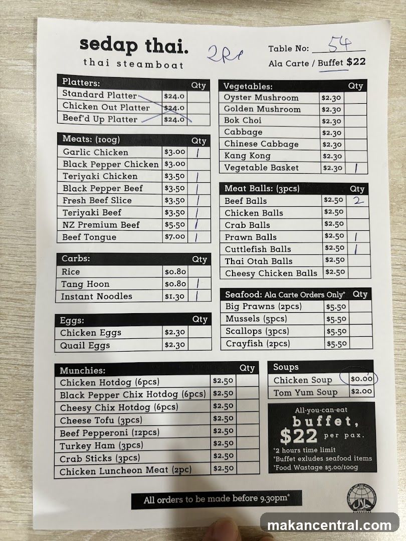 Sedap Thai Thai Steamboat Menu