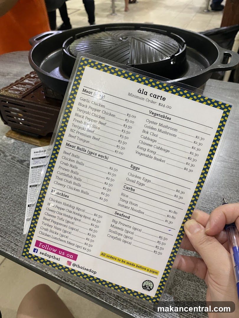 A La Carte Menu