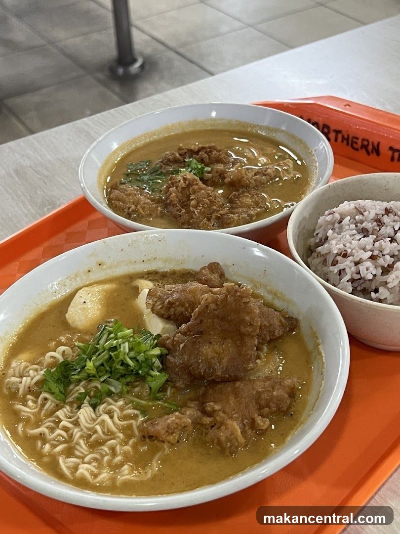 Noodle Soup with Fried Chicken and Rice