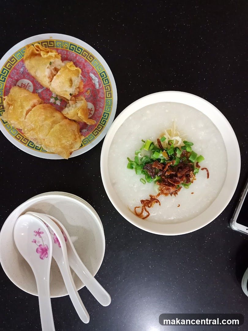 Congee and Fried Tofu Skin Rolls