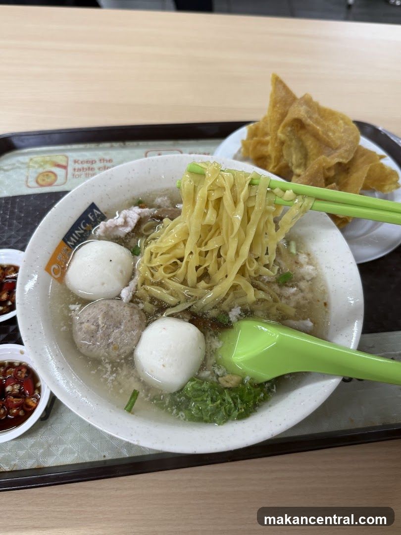 Noodle Soup with Fish Balls and Fried Wontons