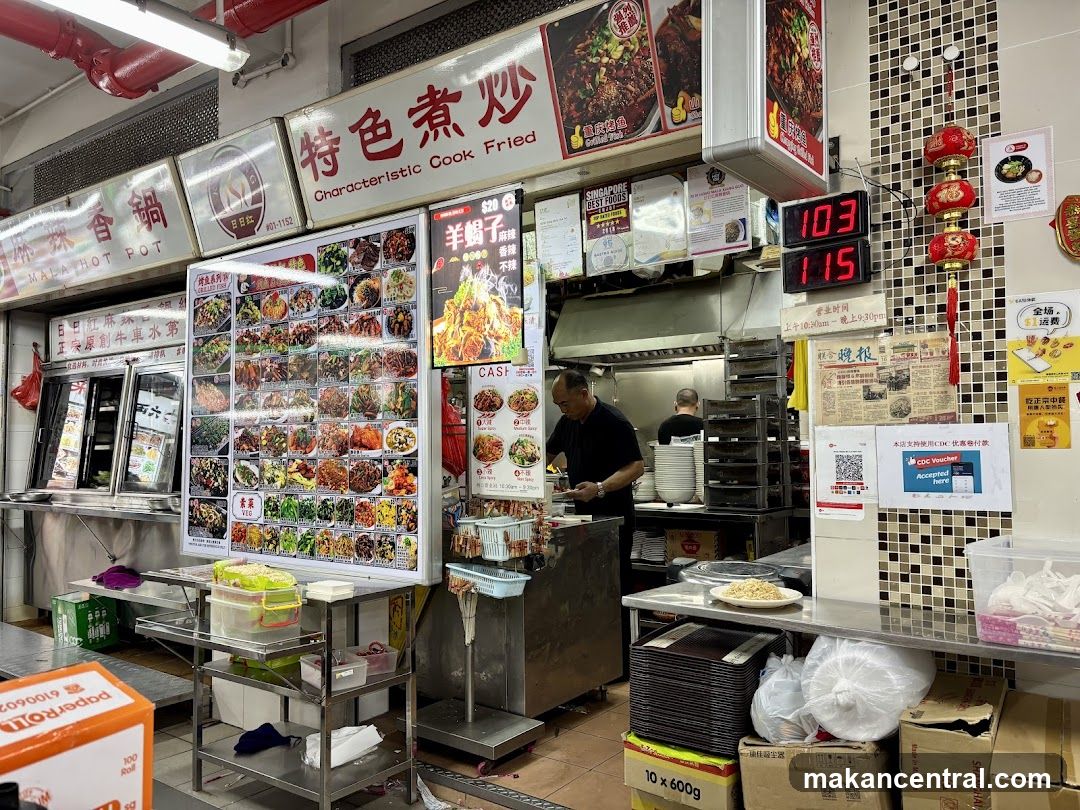 Food Stall with Menu and Kitchen Staff