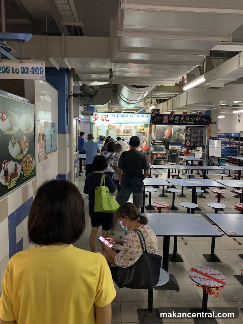 Food court with people queuing