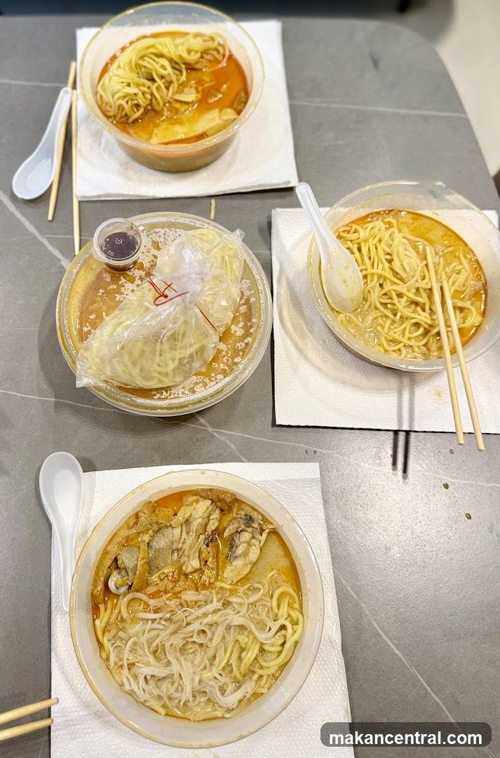 Three bowls of noodles