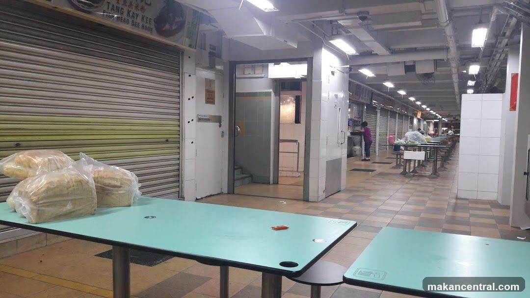 Food court with tables and bread