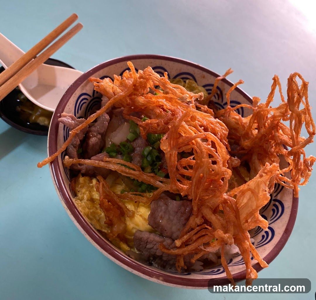 Beef and Egg Bowl with Crispy Topping
