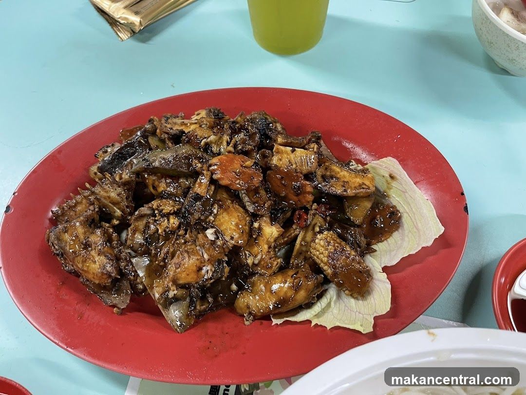Stir-fried dish on a red plate
