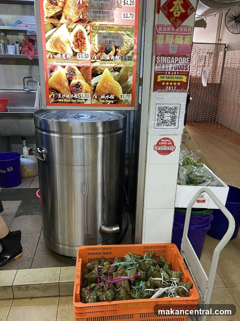 Food stall display with dumplings