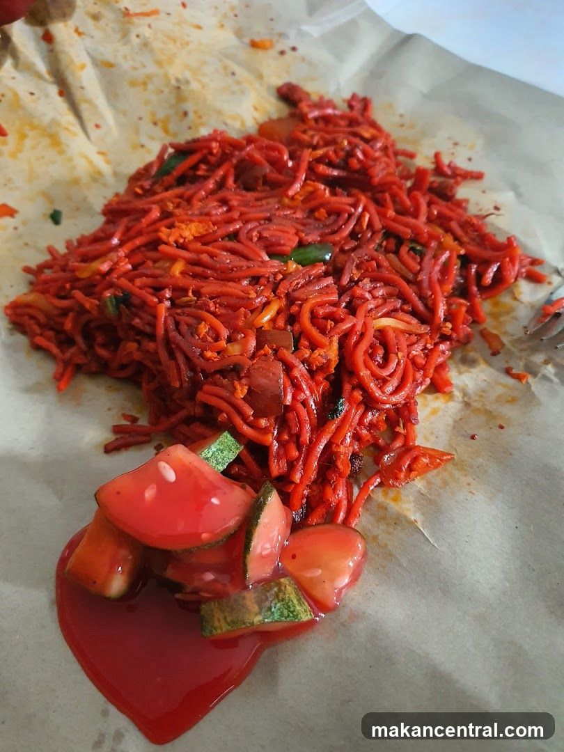 Spicy Noodles with Cucumber and Tomato Salad