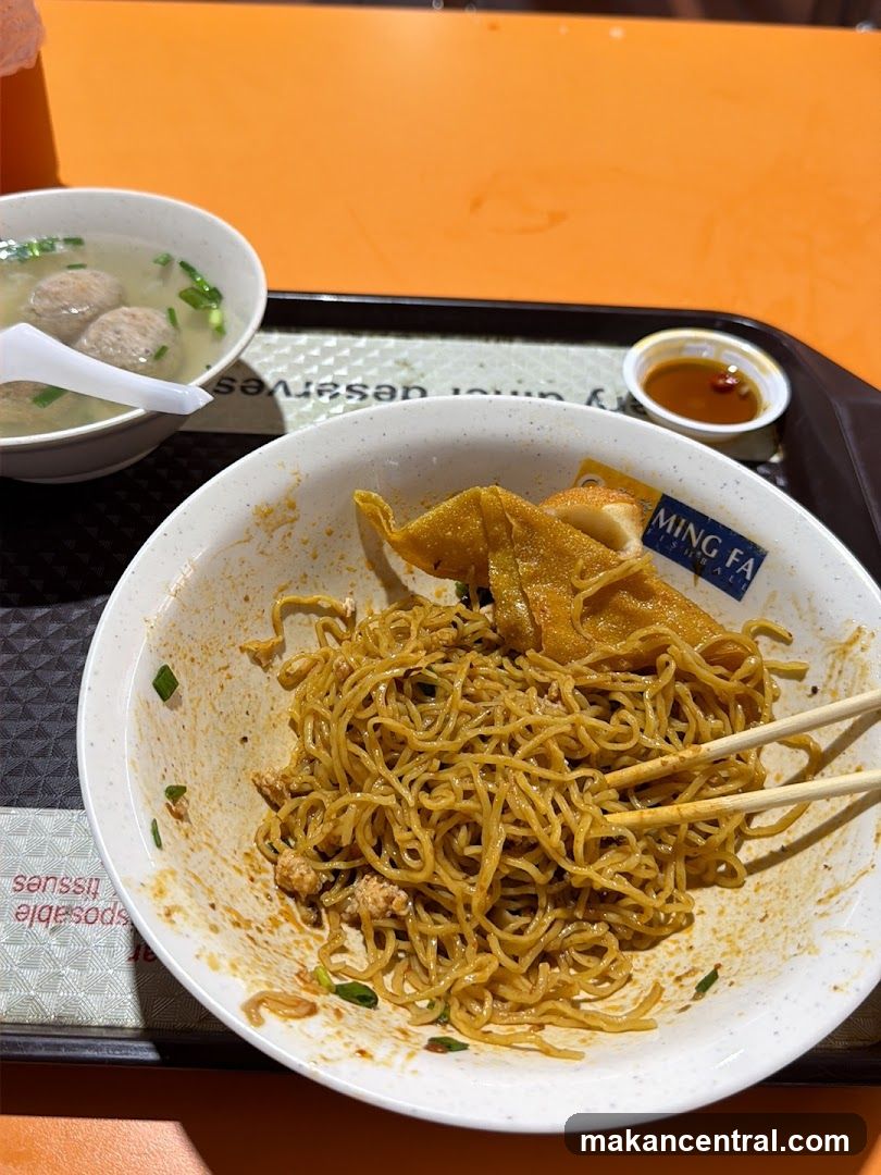 Noodles with Meatballs and Fried Items