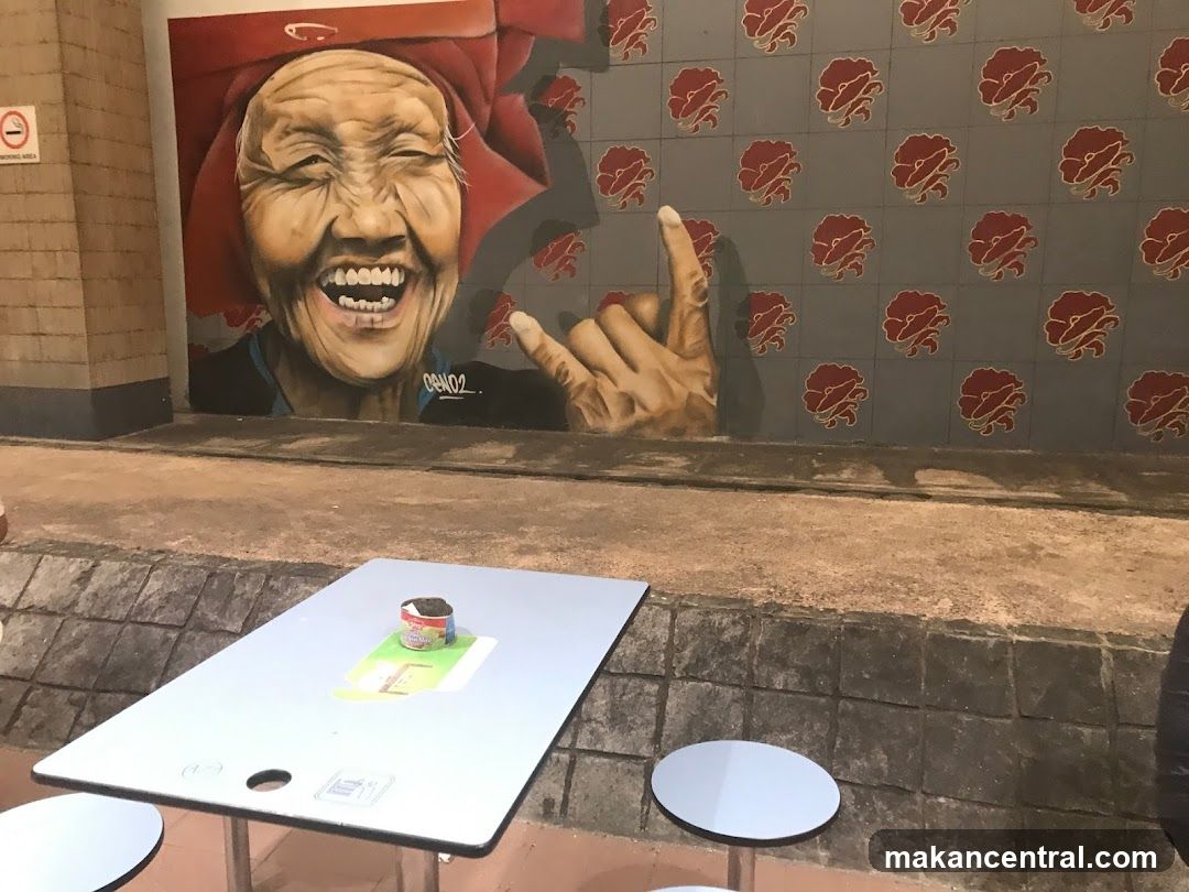 Mural of a laughing woman and floral pattern