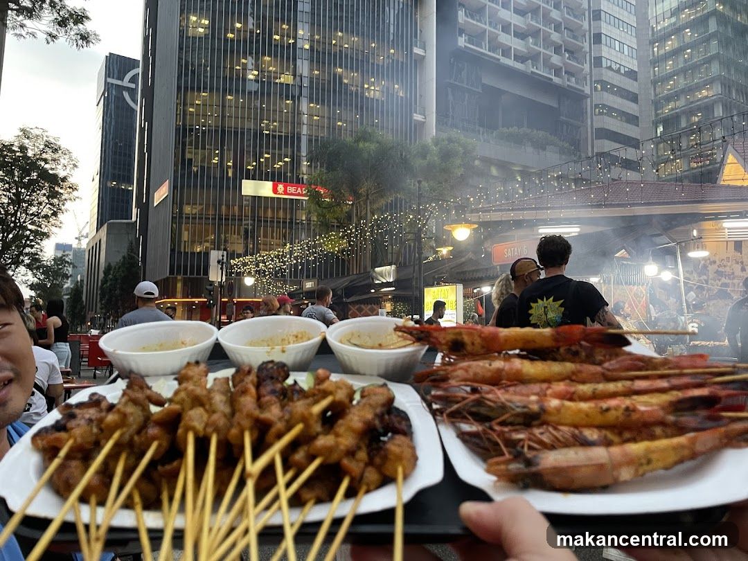 Street Food Stall with Satay and Prawns