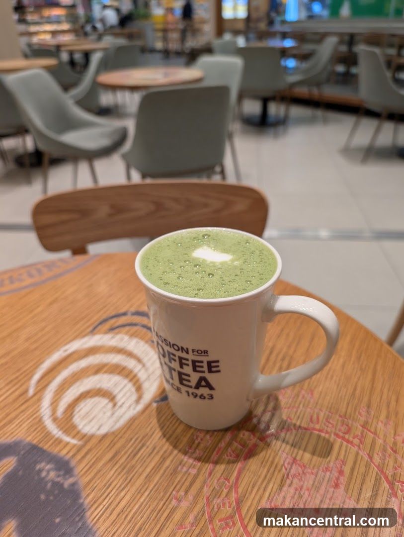 Matcha latte in a cafe