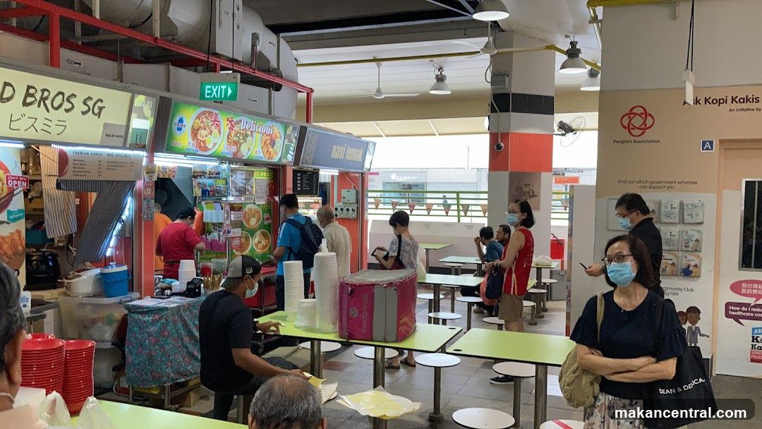 Food court with various stalls and seating